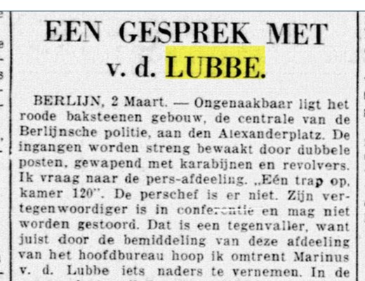 'Gesprek met Van der Lubbe' na de Rijksdagbrand