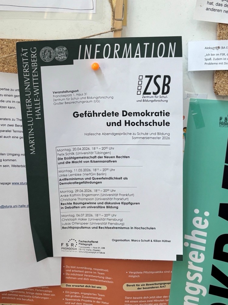 Aankondiging lezingreeks universiteit Halle. Foto: DIA