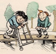 Max en Moritz zagen een bruggetje door om de kleermaker een poets te bakken. Bron: www.gutenberg.org